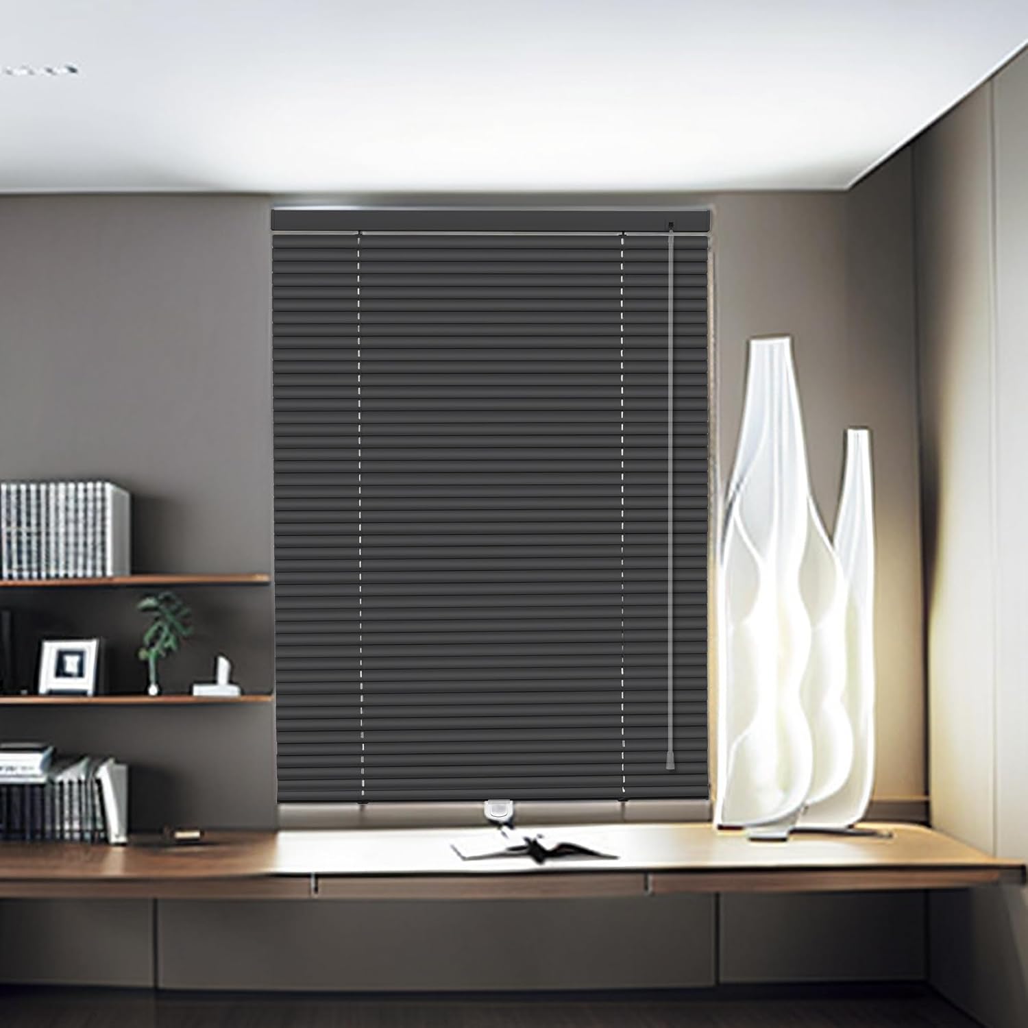 Cordless Mini Blinds for Windows 1" Aluminum Horizontal Venetian Blinds,Custom Size Blinds & Shades for Home Office Bathroom French Door Windows Room Darkening Blinds.Black,50" W x 39" H