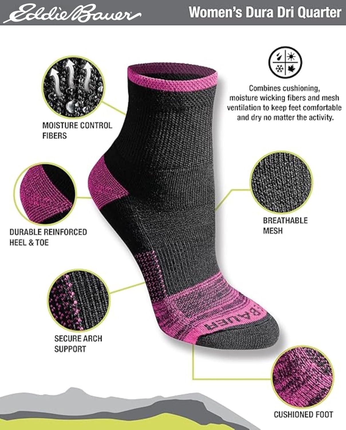 Eddie Bauer womens Dura Dri Moisture Control 6-pair Quarter Socks - Image 3