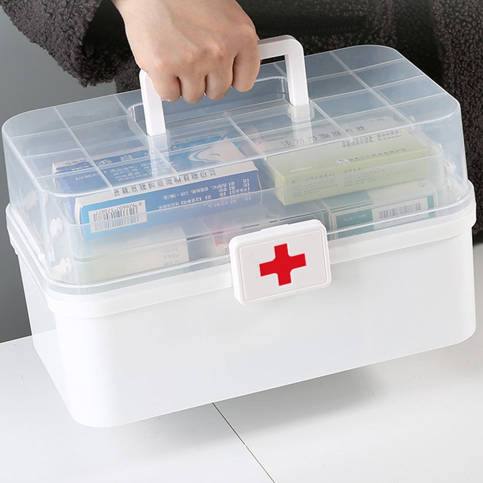 Organizer Medicinali Grande, Scatola Porta Medicine Da Casa Trasparente, Contenitore Pieghevole Per Farmaci A 3 Livelli, Grande Capacità, Scatole Per Medicine Con Maniglia, Per Pronto Soccorso