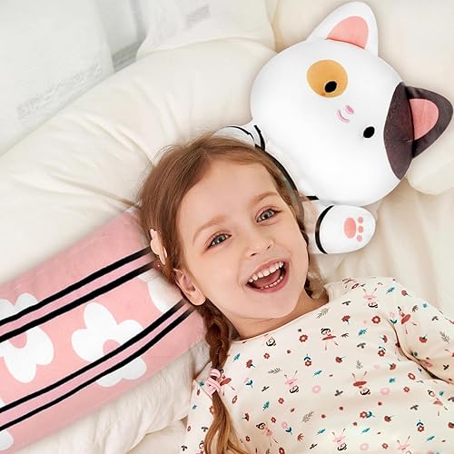 Miniatura 7 de Almohada larga de cuerpo de gato, 34 pulgadas, diseño de flor de cerezo, manta de felpa rosa para abrazar