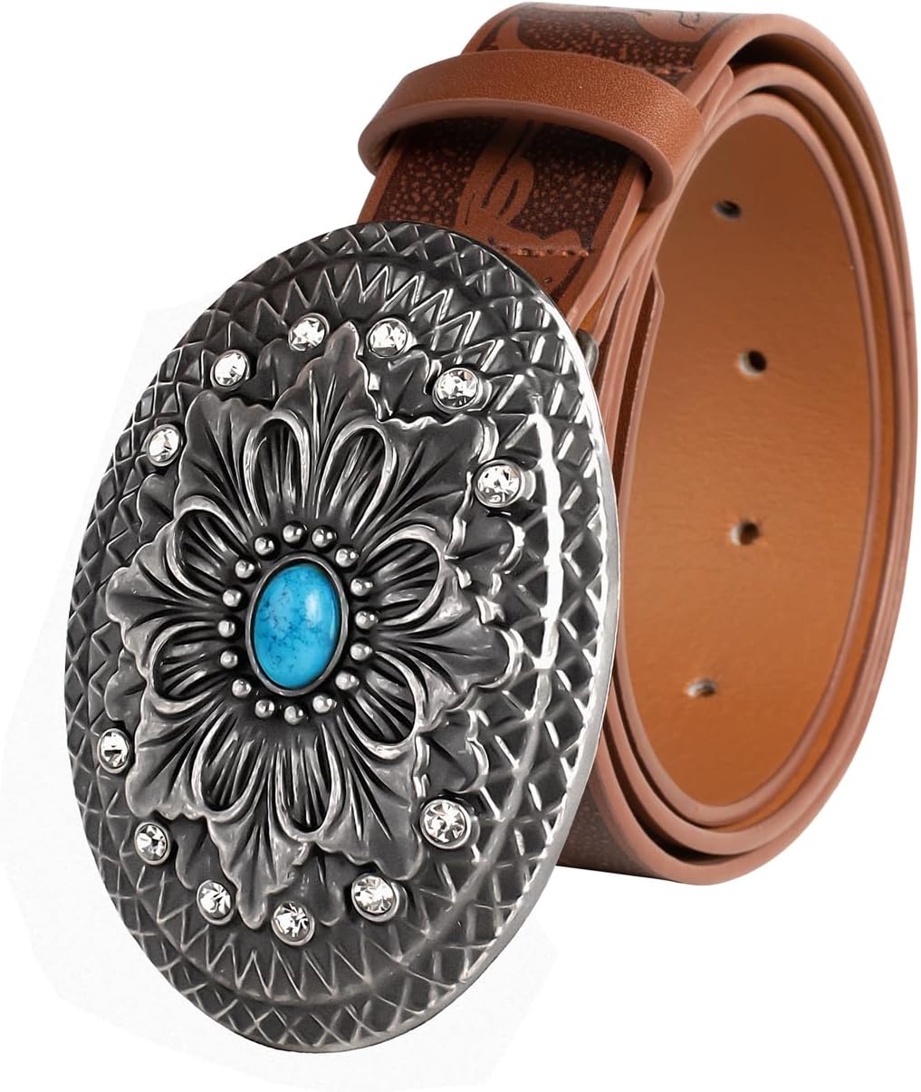 Scarlet Darkness Western Belt for Women Leather Cowgirl Belt with Turquoise Buckle Country Belts for Jeans Dresses - Image 6
