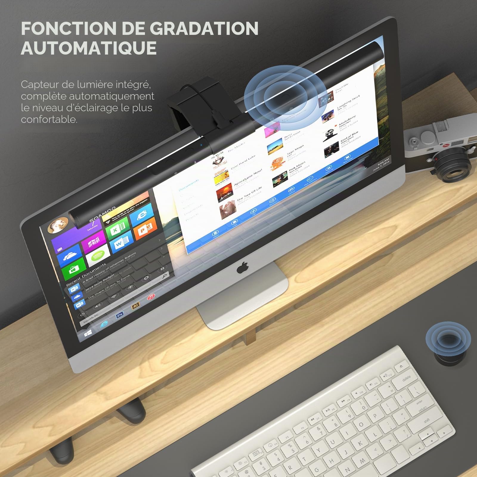 Barre lumineuse de moniteur – Lampe de moniteur d'ordinateur avec télécommande sans fil, barre d'écran USB-C, barre de lampe à gradation automatique, luminosité et température de couleur