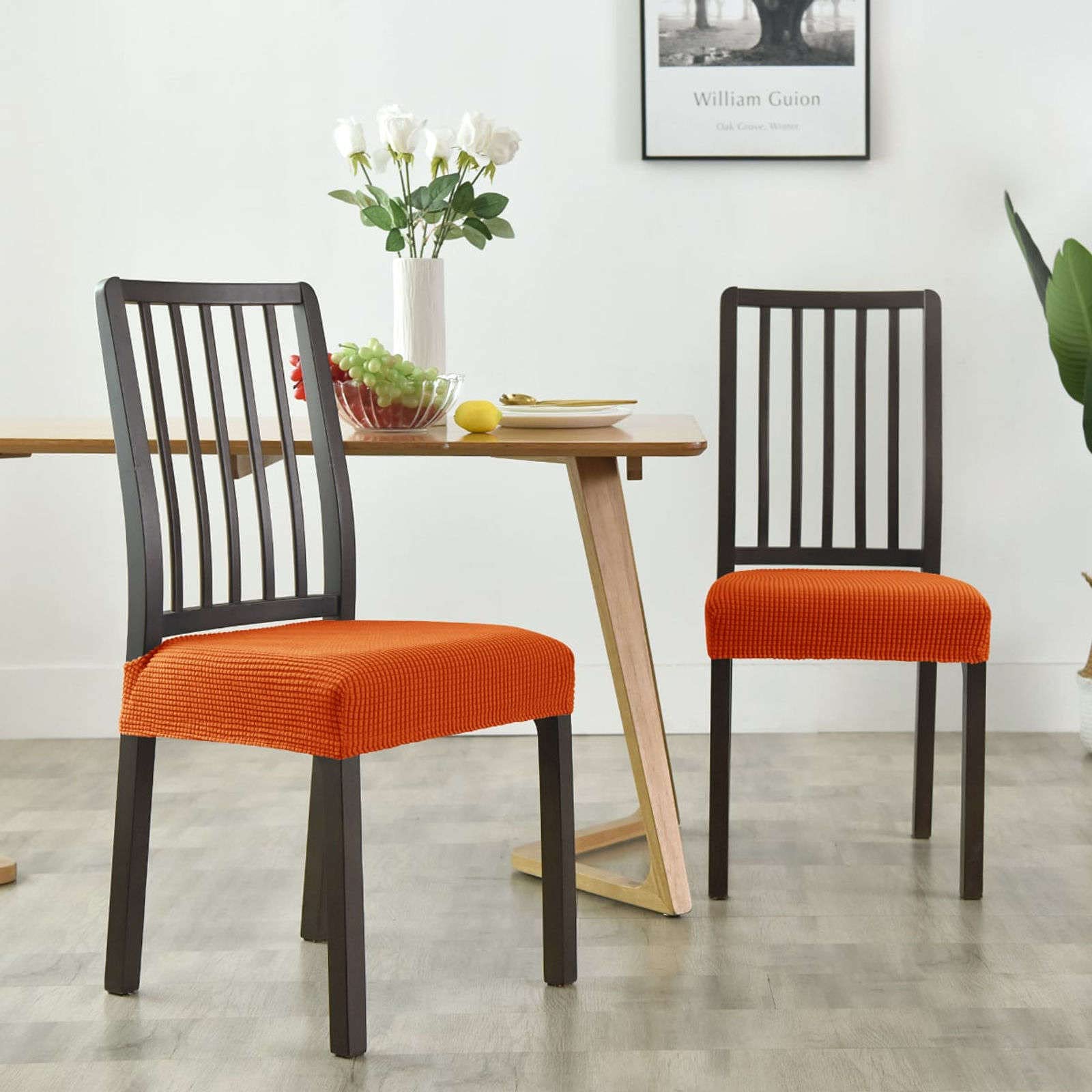 JHLD Chair Seat Covers, Stretch Dining Chair Seat Covers Elastic Plaid Dining Room Chair Seat Covers Seat Covers for Dining Room Chairs Removable Washable for Kitchen Office-Orange-Set of 2