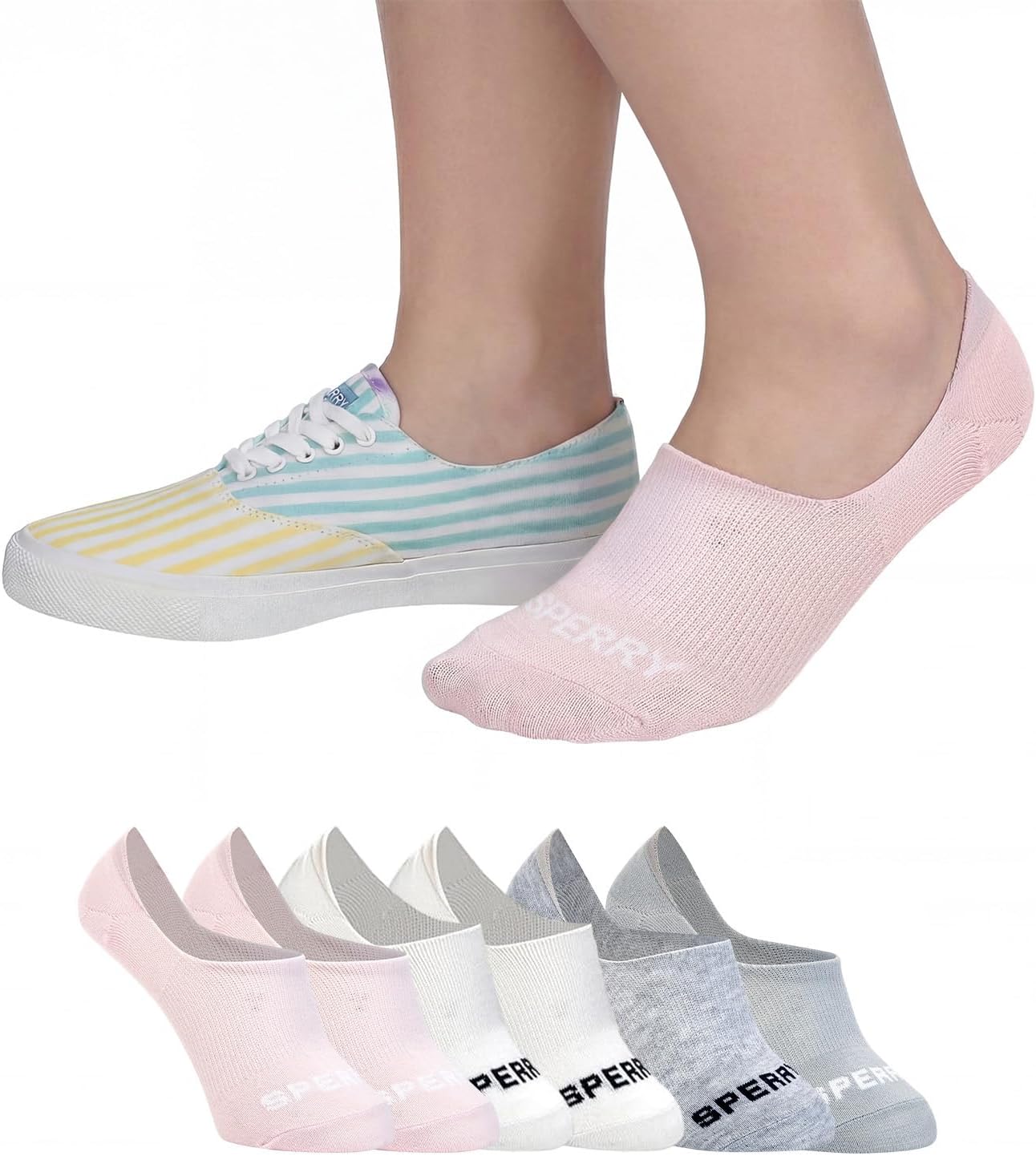 Sperry Women's 6-Pack Arch Hugger Liner Socks – No Show, Non-Slip, Cushioned, Invisible Socks for Women Sneaker, Low Cut