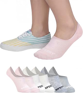 Sperry Womens 6-Pack Arch Hugger Liner Socks No Show, Non-Slip, Cushioned, Invisible Socks for Women Sneaker, Low Cut