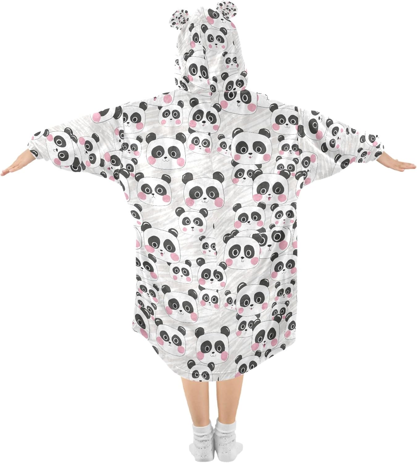 Cute Panda Kids Wearable Blanket Hoodie with Pocket and Sleeves for Toddlers, Cute Hoodies Girls Boys B0404170