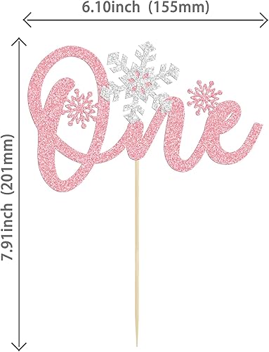 Miniatura 2 de 1 paquete de 1 decoración de pastel de copo de nieve con purpurina rosa para el primer cumpleaños decoración de pastel para invierno con tema de