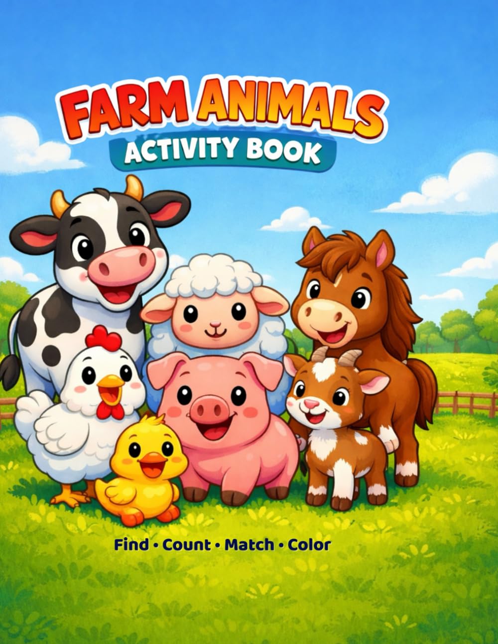 Farm Animals Activity Book for Kids Ages 4–6: Find, Count, Match & Color Fun Activities for Preschool and Kindergarten