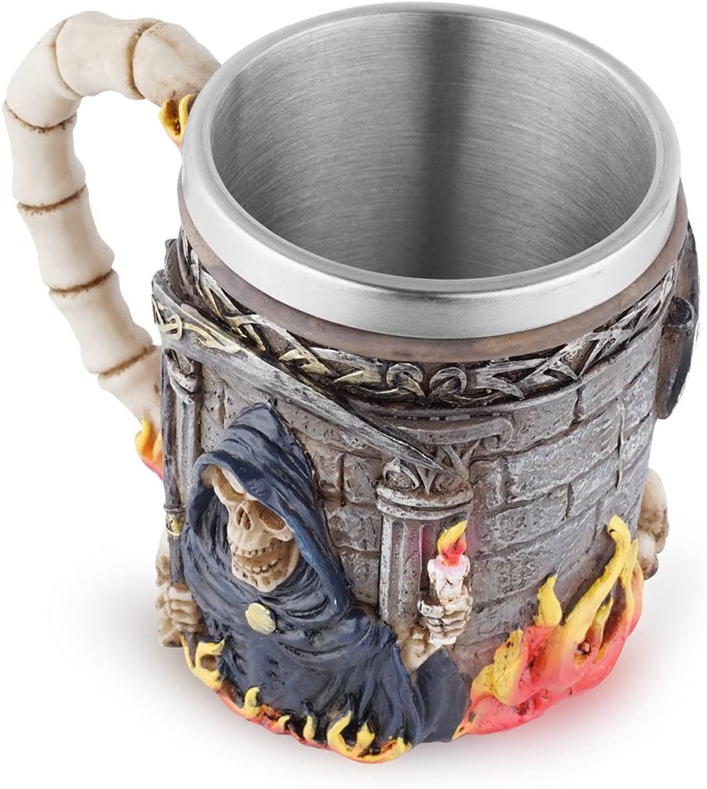 Novelty Bar Wine Glass Tankard Water Cup Gothic Style Whiskey Mug Horror Decor 3D Design Creepy Hell Death Coffee Mug Medieval Wine Glass (Color : Painted Size : 8.8x11cm)