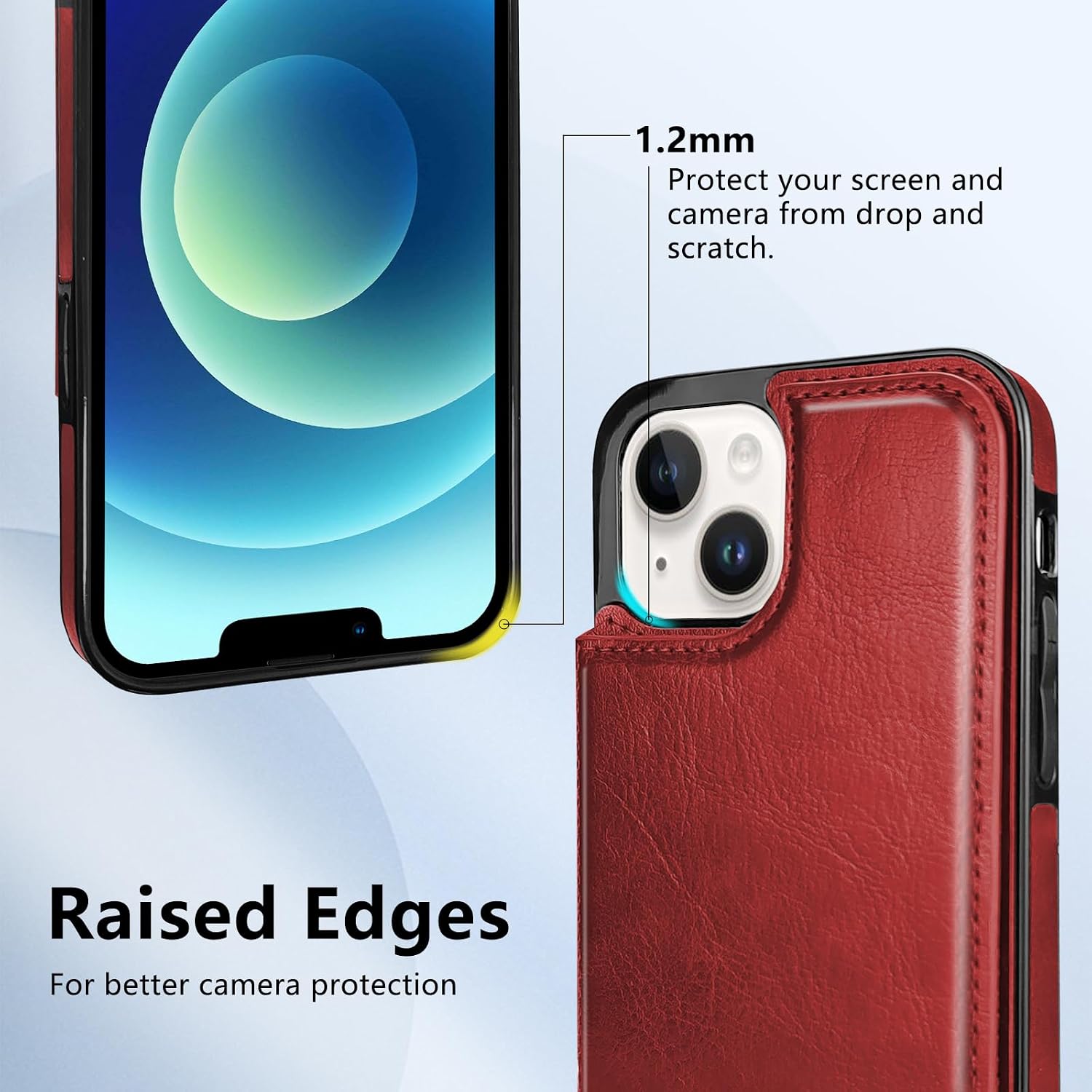 Wallet Case for iPhone 12 and 12 Pro 6.1", Compatible with MagSafe, Wireless Charging, Leather Card Holder Kickstand Protective Cover Magnetic Phone Flip Case-Red image 5