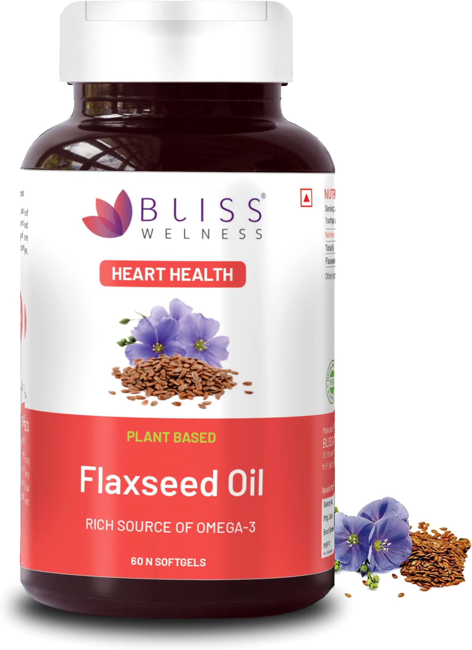 Bliss Welness Organic Flaxseed Oil 2000MG - 60 Softgel Capsule