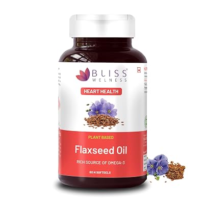 Bliss Welness Organic Flaxseed Oil 2000mg | Extra Virgin Cold Pressed Omega 3 6 9 Oil | Hair Skin Heart Brain Eye Skin J