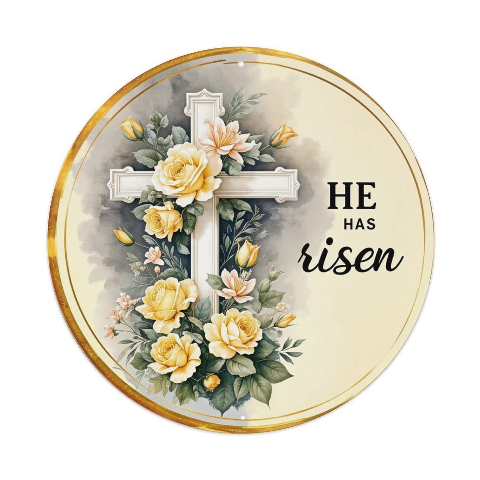 Jdyansheng Vintage Floral Cross He Has Risen Tin Sign Metal Poster Metal Signs For Home Man Cave Bar Cafe Kitchen Laundry Room Wall Decorations 8X8 Inches