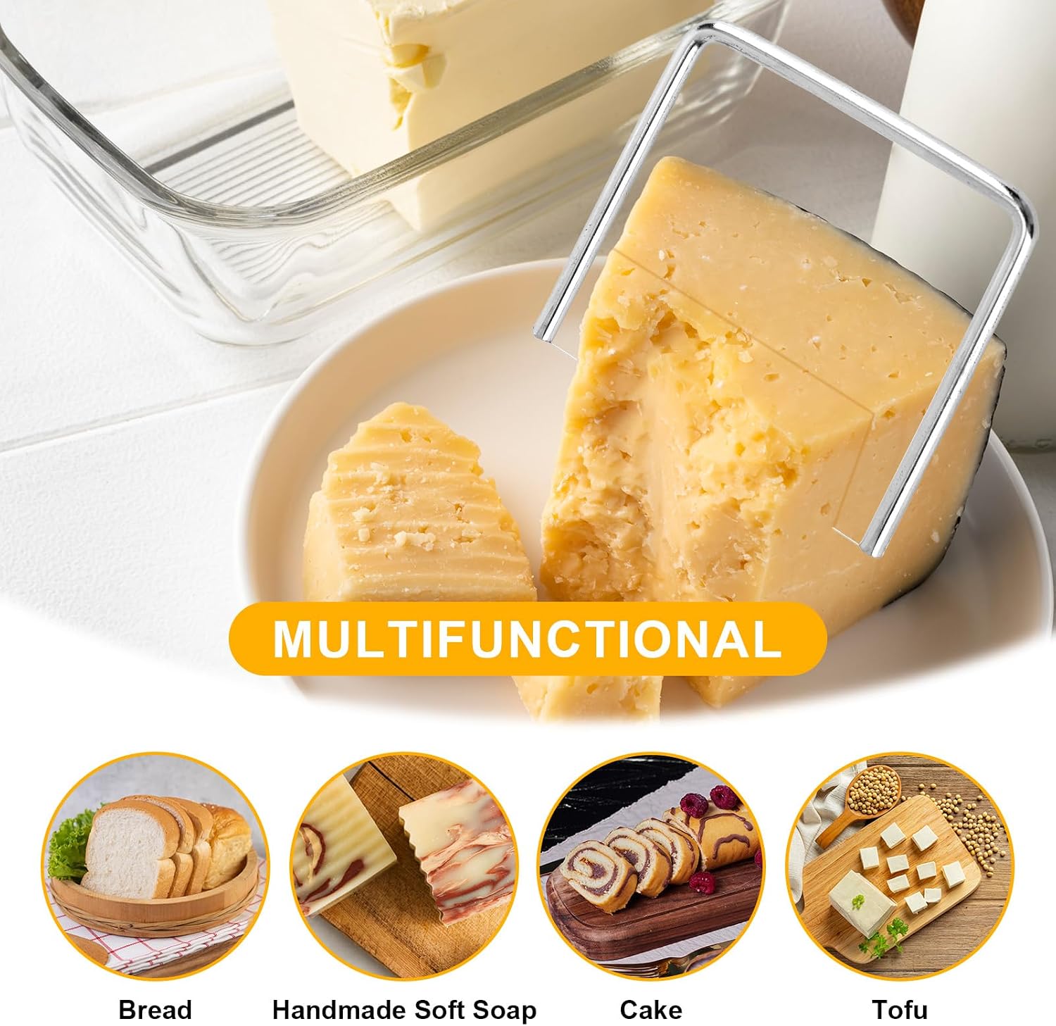 2pcs Wire Cheese Cutter Slicer, Stainless Steel Wire Butter and Cheese Slicer Cutter Y Type & U Type Multipurpose Handheld Kit for Block Tofu Bread Kitchen Gadgets Tool
