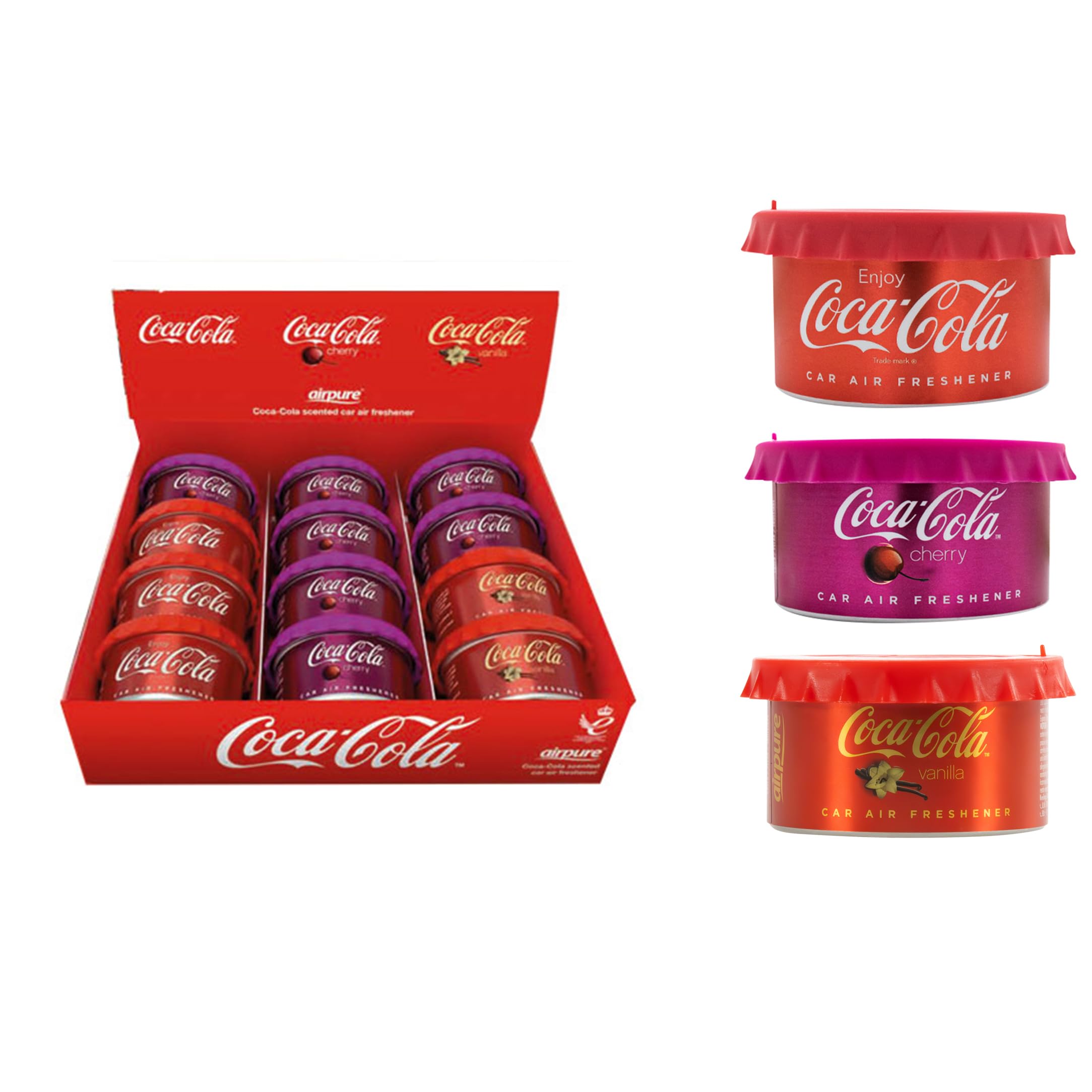 Coca Cola Car Air Freshener Lufterfrischr gemischt Vanilla, Cherry, Original 12 Stück