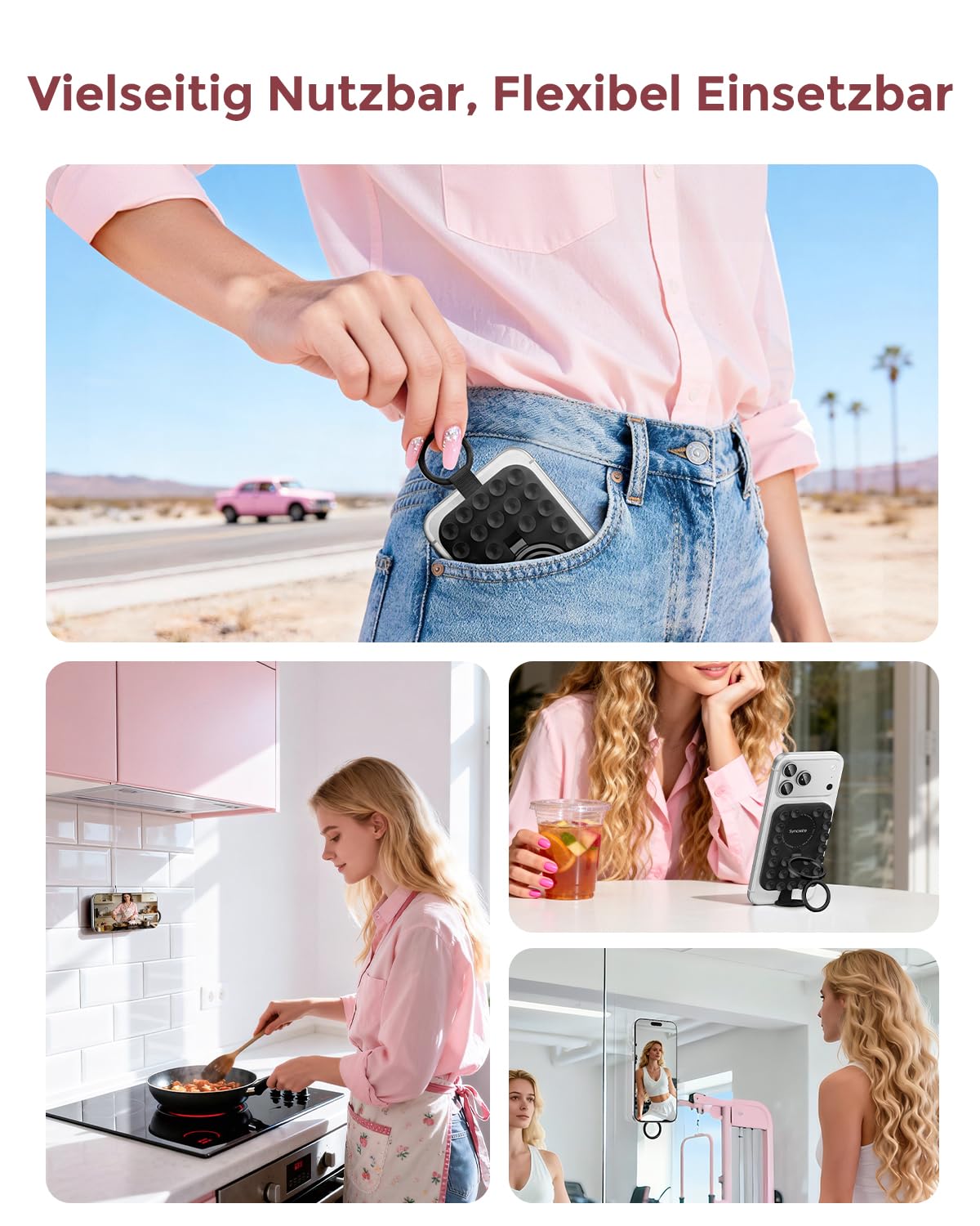 Syncwire Magnet Handy Saugnapf Halterung, Silikon Saugnapf Handyhalterung für MagSafe Kompatibel mit iPhone Smartphone Magnetische Handy-Ring-Ständer für Selfies und Videos, TikTok Creator, Schwarz