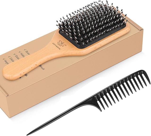 Hair Brush Boar Bristle Hairbrush for Thick Curly Thin Long Short Wet or Dry Hair Adds Shine and Makes Hair Smooth, Best Paddle Hair Brushes and Comb Set for Men Women Kids