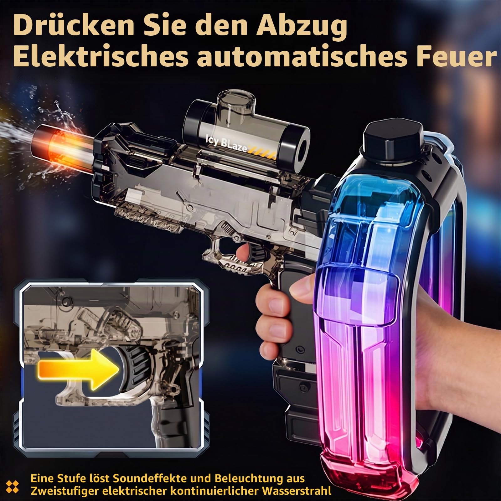 Elektrische Wasserpistole mit LED Licht, wiederaufladbar, Große Kapazität für Erwachsene und Kinder, automatische Wasserpistole für Pool, Strand Garten Outdoor (2 Stück A)