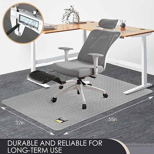 Miniatura 4 de Kuyal Tapete para silla de oficina, 32 x 55 pulgadas, transparente, resistente, protector debajo del escritorio, tapete para suelos alfombrados,