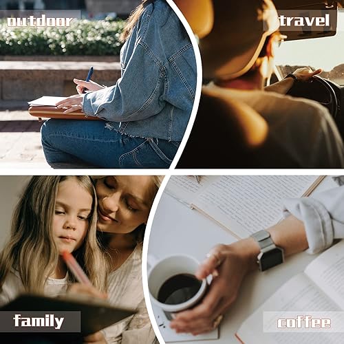 Miniatura 7 de Cuaderno de cuero pequeño de viaje, diario diario vintage, papel rayado, mini bloc de notas de cuero hecho a mano para mujeres y hombres (paquete de