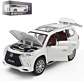 نموذج سيارة لكزس 570 للطرق الوعرة بمقياس 1:24 في نموذج سيارة الدفع الرباعي الفاخرة، سيارة لعبة من خليط معدني من الزنك مع صوت وضوء، هدية للاطفال الاولاد والبنات (ابيض)