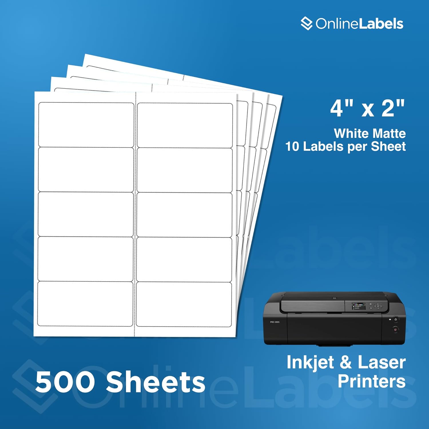 4 x 2 Rectangle Mailing Labels - Permanent, White Matte - Address, Shipping, Gift - Pack of 5,000-500 Sheets - Inkjet/Laser Printers - Online Labels