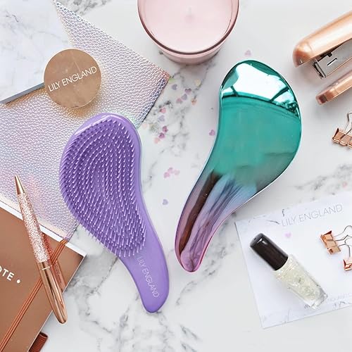 Miniatura 7 de Lily England Juego de cepillos de pelo rizado, para niños y mujeres con desenredante, peine de dientes anchos, cepillo de borde y clip de garra, el