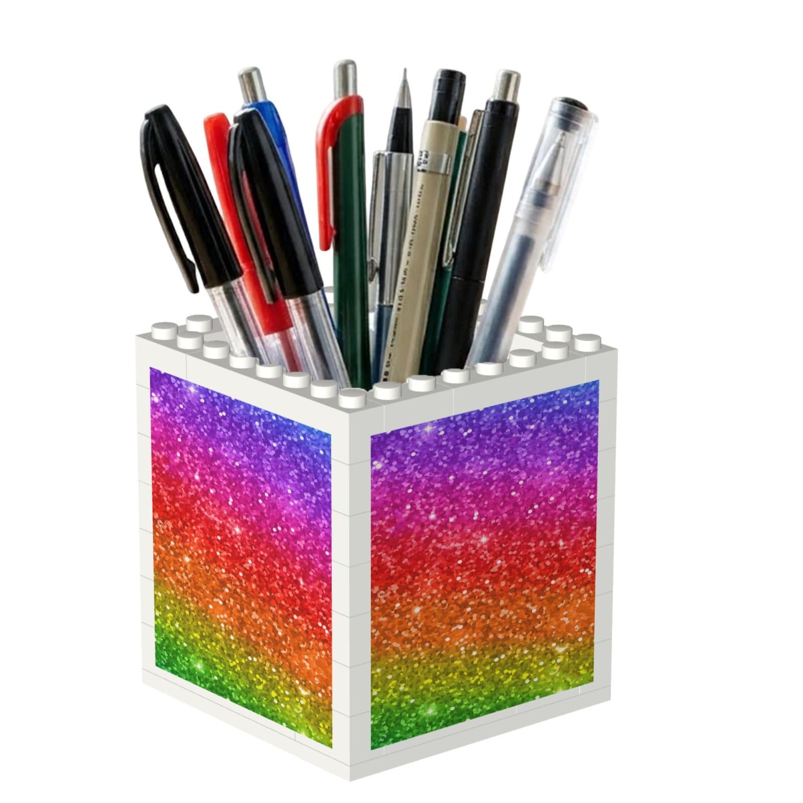 Poadnly Shiny Sparkles Rainbow Colors Glitter, Pen Pot Pencil Holder for Office Home School, Compact Desk Organiser for Office Stationery