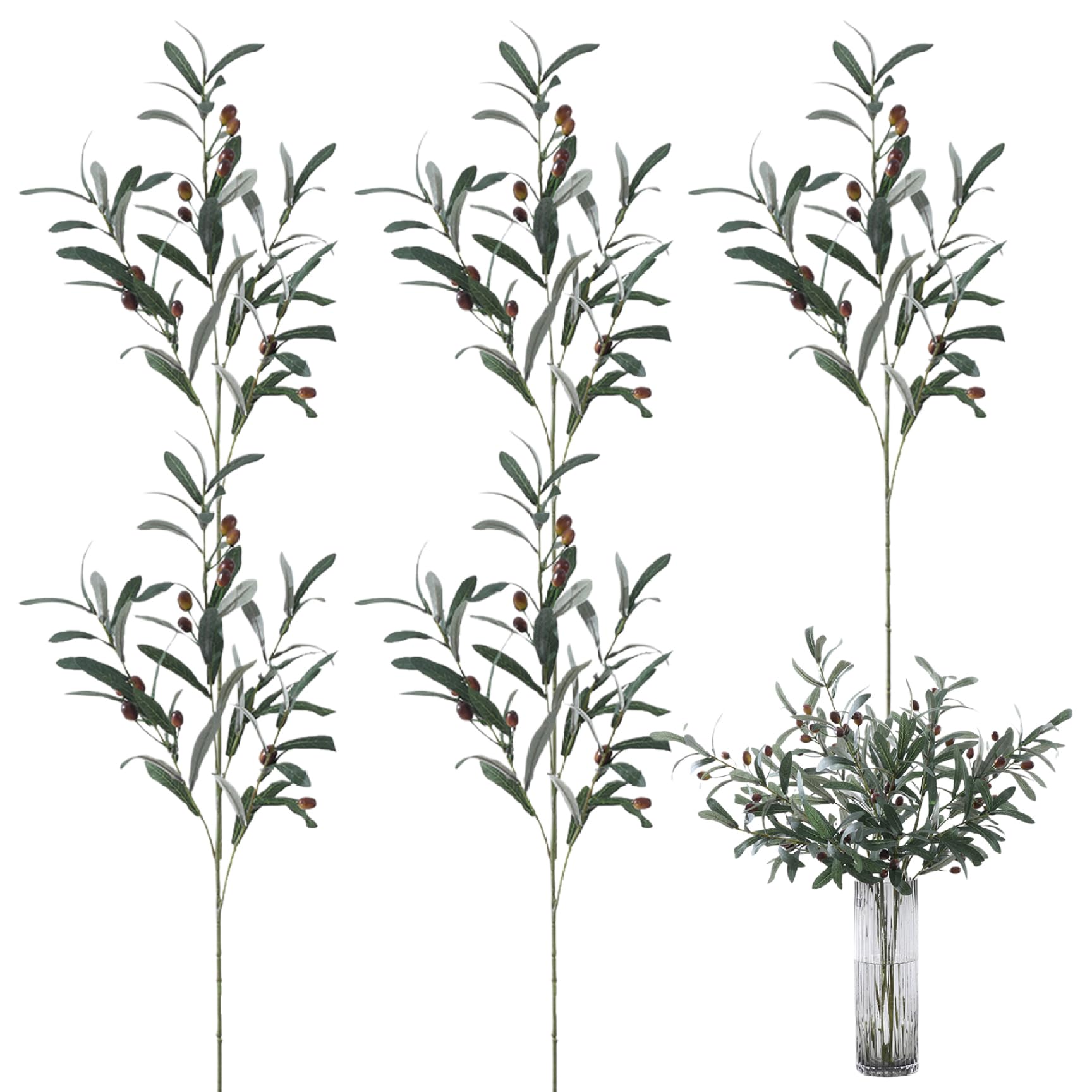 DAGLLGEW Olive Branches for Vases 5Pcs Faux Olive Branches 30'' Artificial Tree with Lifelike Olives 4 Realistic Greenery Stems for Home Office Decor Style 1 Branch