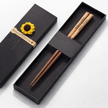 Custom Wooden Chopsticks, Engraved With Personalized Names, Japanese-Inspired Two-Tone Walnut & Beech Wood Chop Sticks Set for Asian-Themed Weddings, Housewarmings, Birthday Party Favors and Gifts