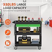 Vista 2 de Carrito de herramientas rodante de 3 niveles con ruedas, carrito utilitario resistente con cajones, carrito de servicio de gran capacidad