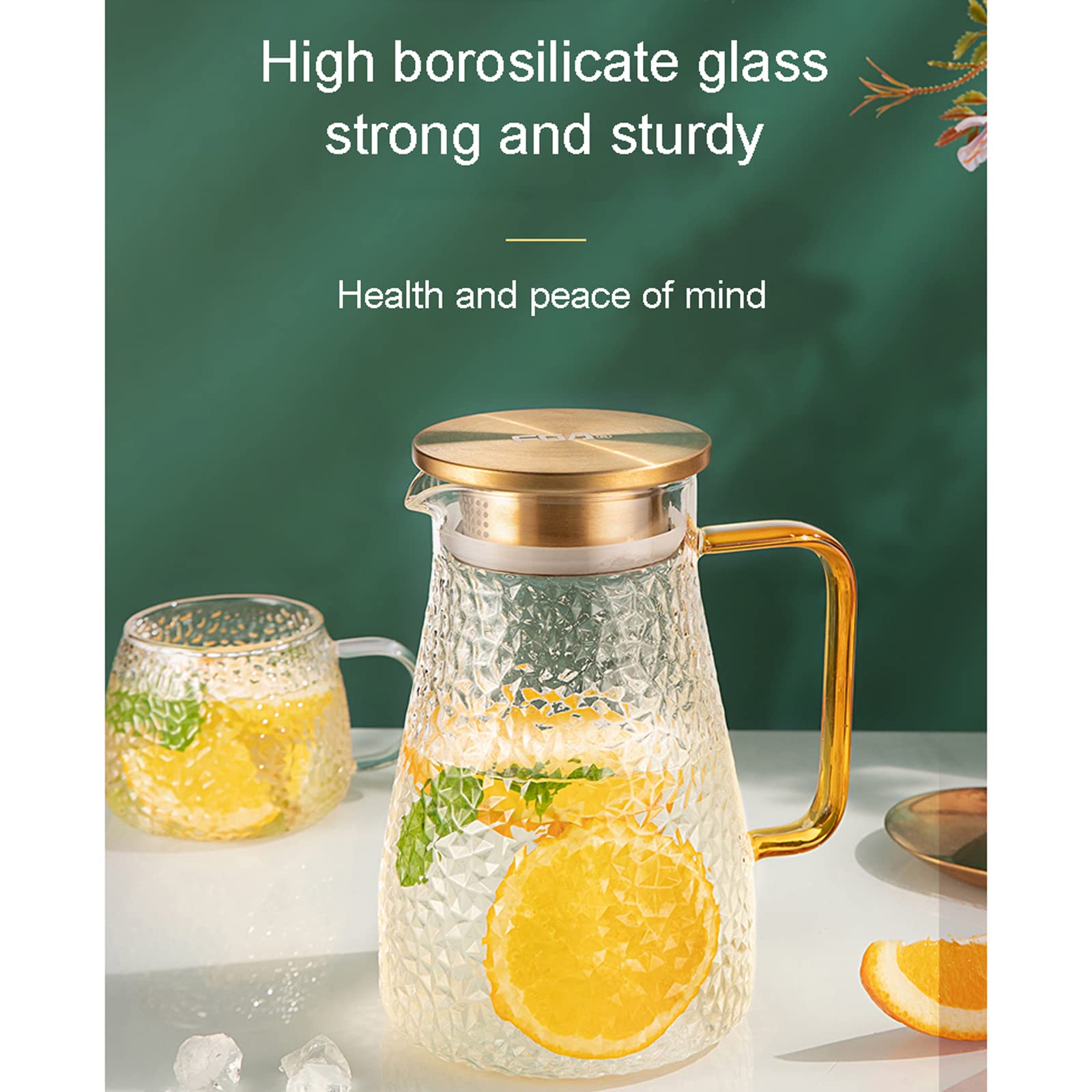 Jarra de vidrio,Jarra de agua,Jarra de agua con tapa de acero inoxidable,Aplicar para calentar o refrigerar,Fácil de limpiar,Jarra de agua para jugo,Té,Leche,Café,Bebidas calientes / frías