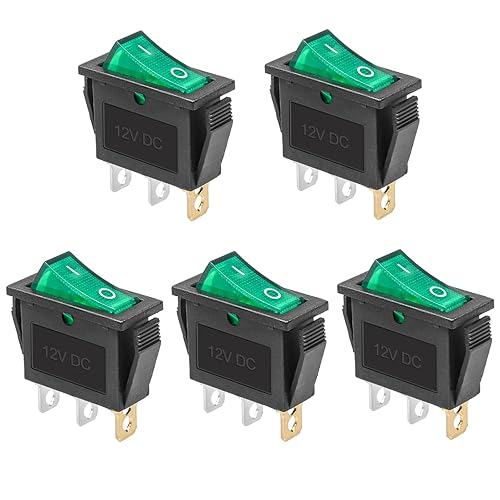 QTEATAK KCD3 SPST de encendido/apagado de 3 pines, 2 posiciones, interruptor basculante instantáneo DC 12V-24V 30A con LED verde para barco -