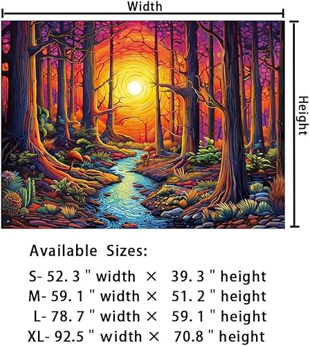 Miniatura 8 de Amhokhui Tapiz de sol, tapiz de árbol de bosque trippy, vintage, estético, floral, tapiz de pared misterioso mágico de río, tapiz de paisaje