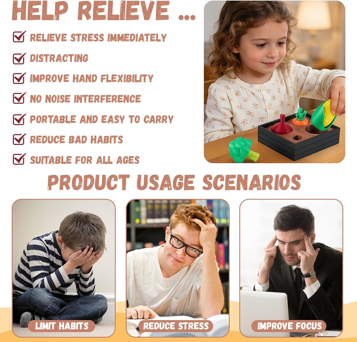 Vegetable Fidget Sensory Toys, Push-Pull Pop Stress Relief Toys for Kids & Adults, Anxiety Relief Calming Fidget Gift