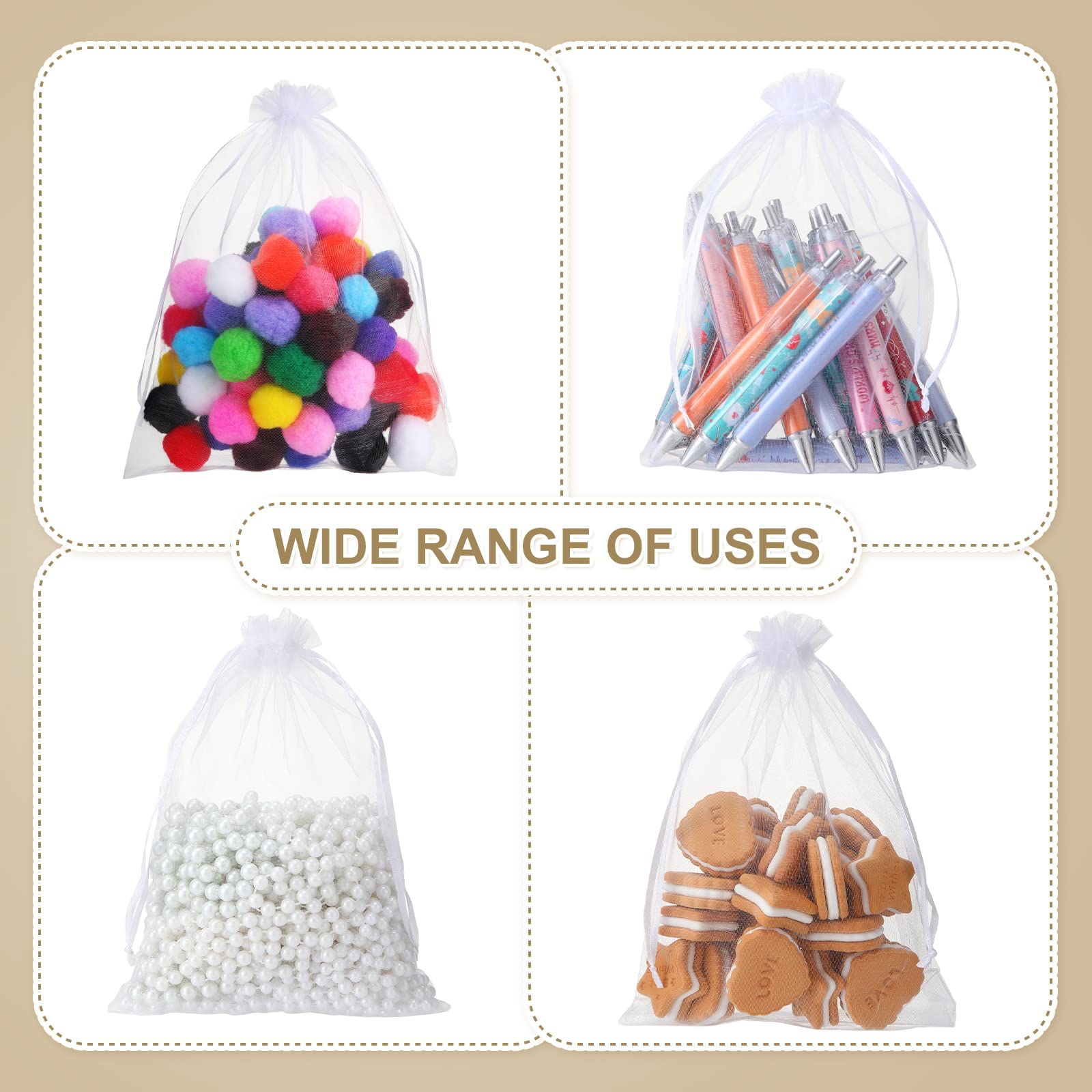 200 Pcs Large Organza Bags 12x16 Inch - White Mesh Drawstring Gift Pouches For Wedding Favors
