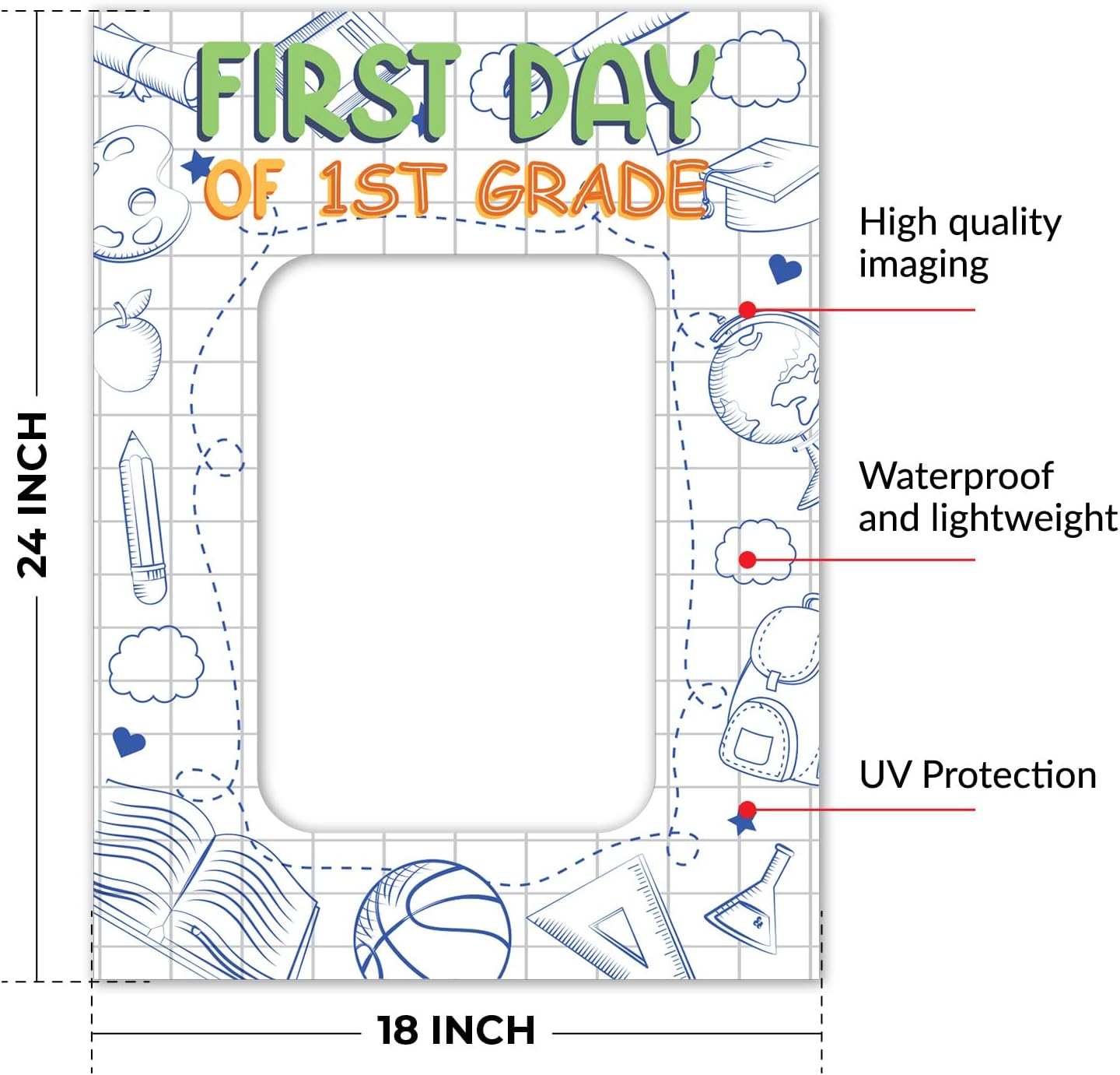 Soul Décor Back to School Photo Prop Board, Picture Frame First Day of 1St Grade of School, Adorable and Creative First Day of School Picture Idea, Cut Out Board Sign, Coro Plastic, Made in The USA