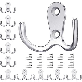 Pack of 10 Coat Hooks Wall Silver Coat Hooks Double Hooks