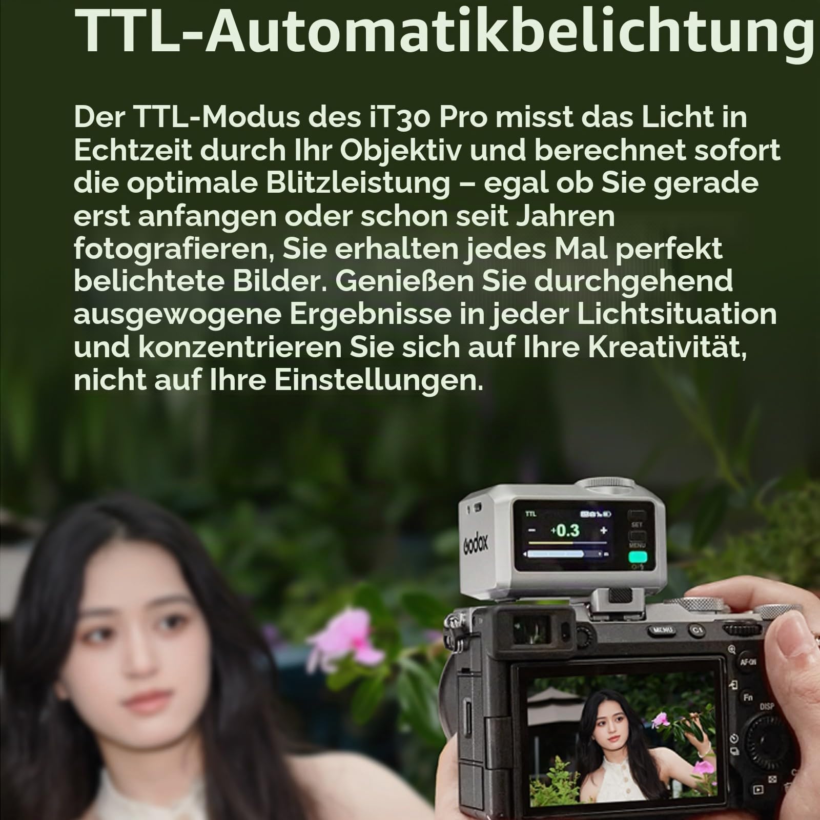 Godox iT30Pro S iT30Pro-S TTL-Blitz für Sony-Kamera, GN15 1,5 s Wiederaufladezeit, 560 Vollleistungsblitz, 1/8000 HSS, 2,4 G kabellos, Touchscreen-Blitzgerät (schwarz)