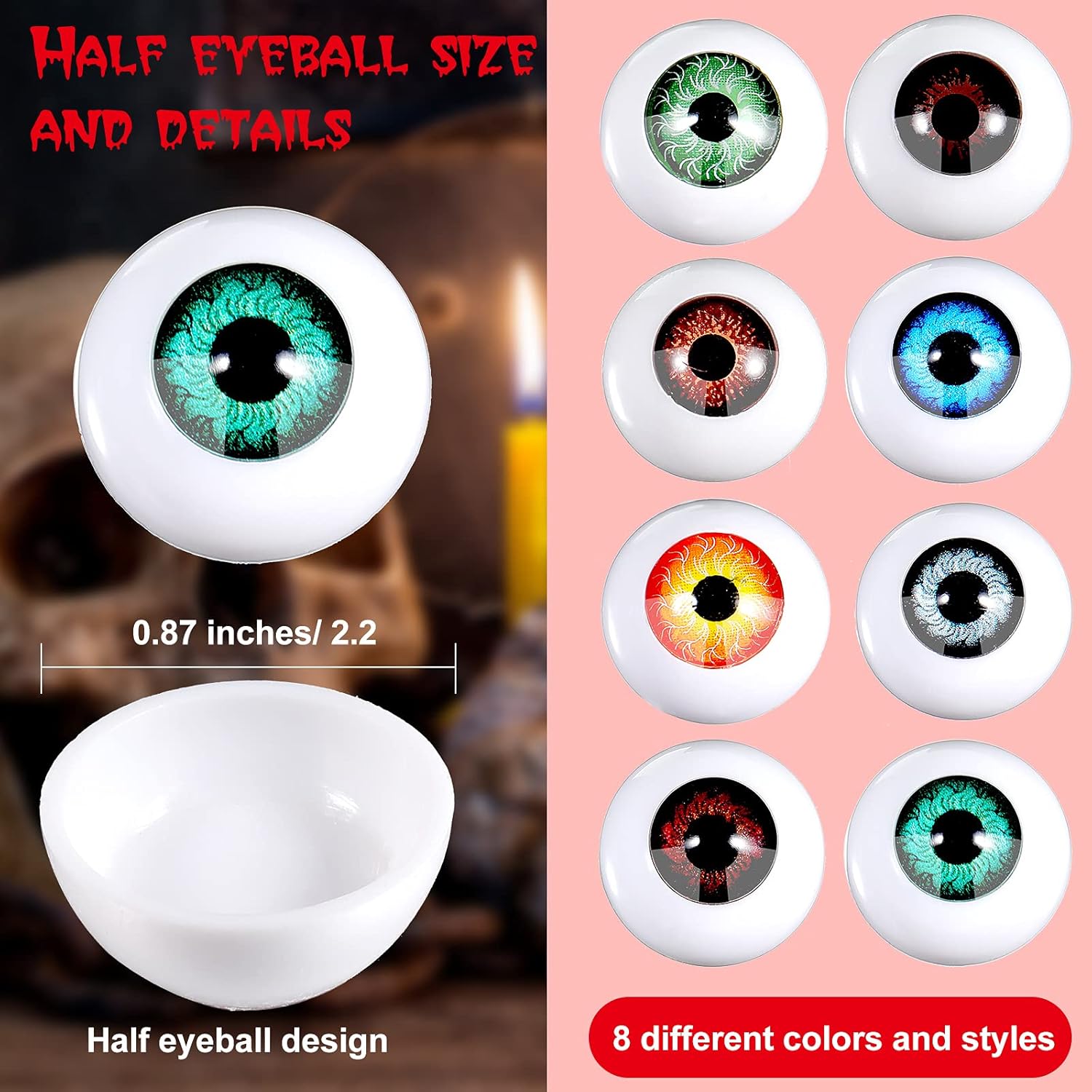32 Pieces Halloween Eyeballs Plastic Half Eyeballs Spooky Scary Horror Props for Halloween Trick or Treat Party Cosplay (Cute Colors)