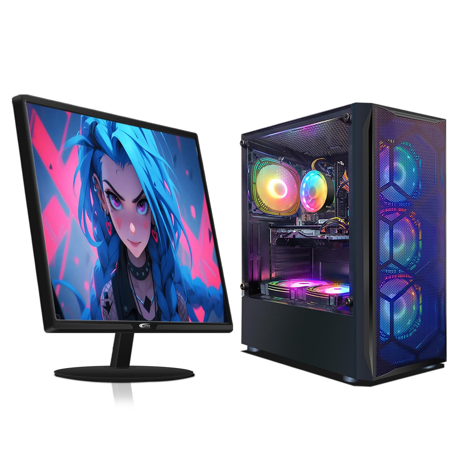 STGAubron Gaming PC Bundle with 24Inch FHD LED Monitor-Radeon RX 580 8G, Intel Core I7 up to 3.9GHz,16G RAM, 512G SSD, RGB Fan x6, Windows 11 Home
