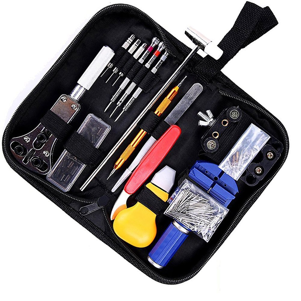 Kit de réparation de montres 147 pièces avec ouvre-boîtier et chasse-goupille en étui