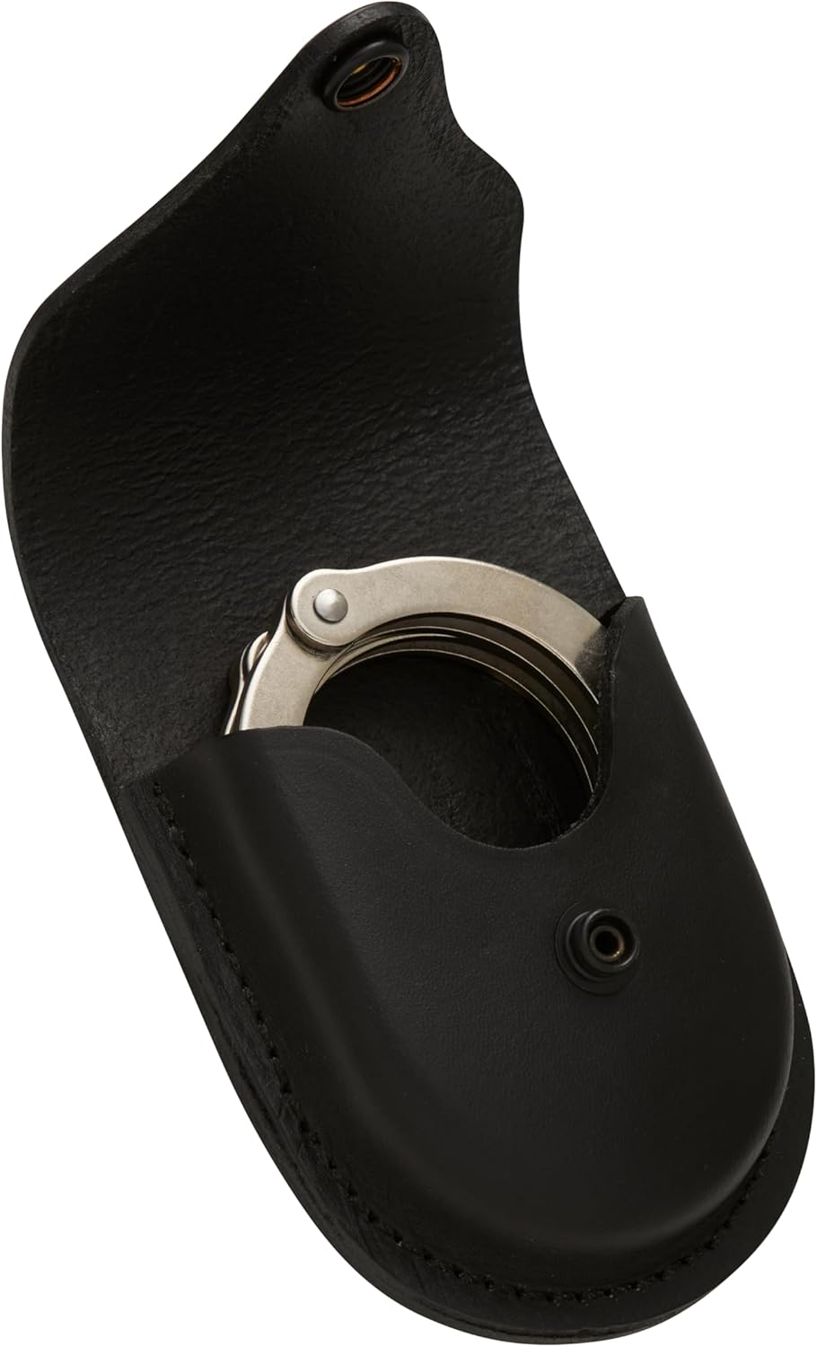 JAY-PEE Molded Leather Handcuff Case Pouch for Duty Belt Round Bottom Holder for One Pair of Chain or Hinged Handcuffs Fits 2.25 Inch Belts, Snap Closure | Made in USA