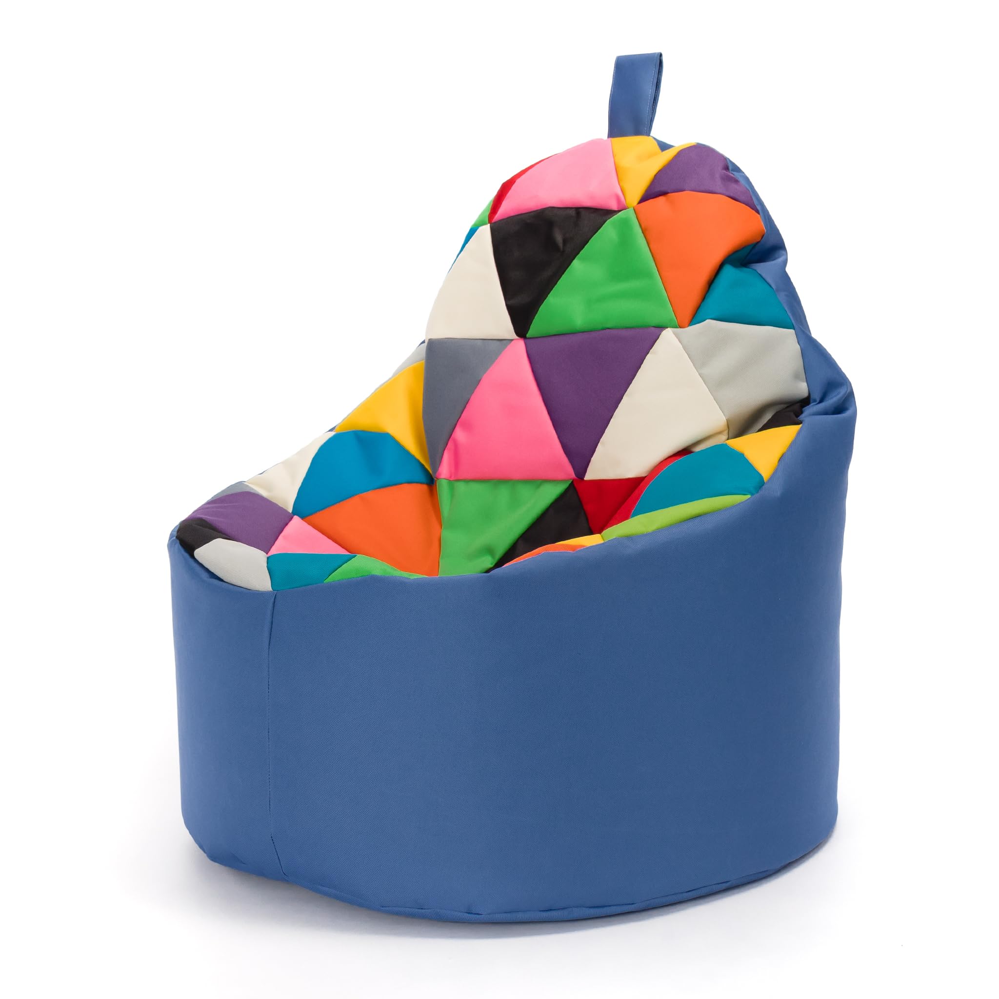 Ecopuf - Yoko Patchwork Pouf Poire Extérieur - Pouf Chambre Enfant - Tissu Imperméable - Relax - Accessoires Chambre - Fauteuil XL - 70x75cm, Mélange/Bleu