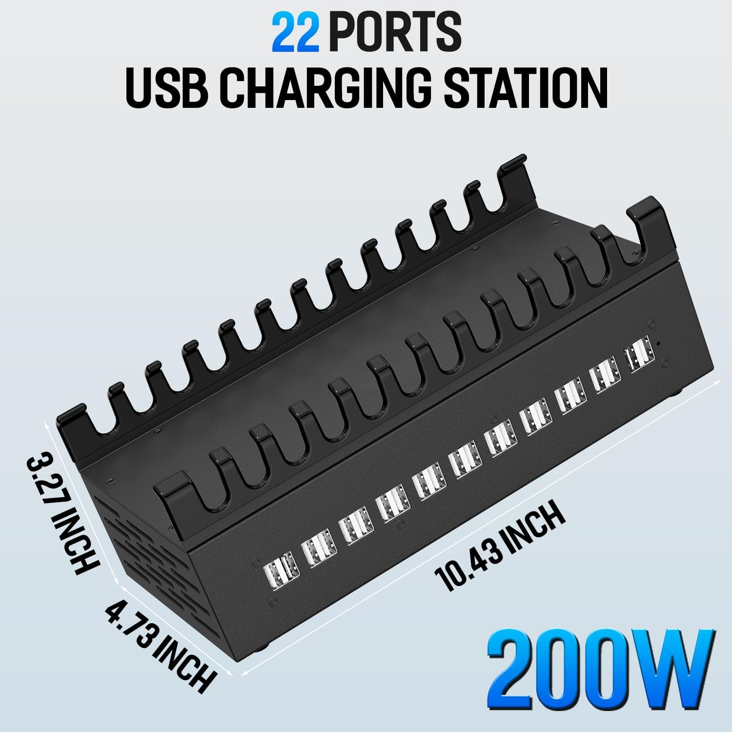 Charging Station for Multiple Devices, 200W 22 Port USB Power Charger Block for iPhone iPad Cell Phone Tablets, Multiple USB Power Strip for Home Family (with Bracket, Saving Space)