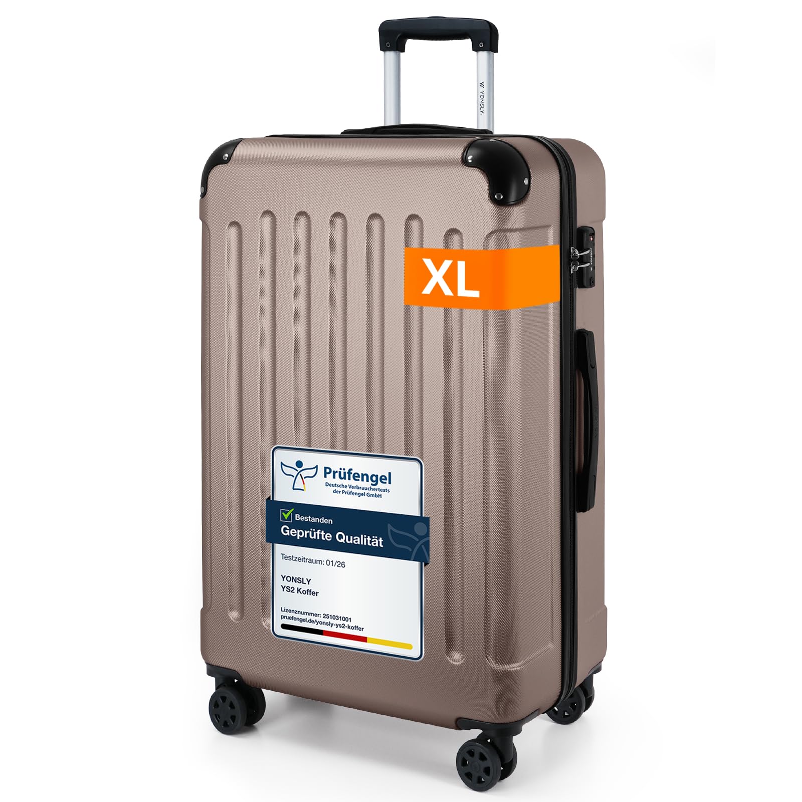 YONSLY Gepäck Reisekoffer, Trolley Rollkoffer Handgepäck, Hartschalenreisekoffer mit 360° Lenkrollen, Zahlenschloss, Mehrstufiger Teleskopgriff