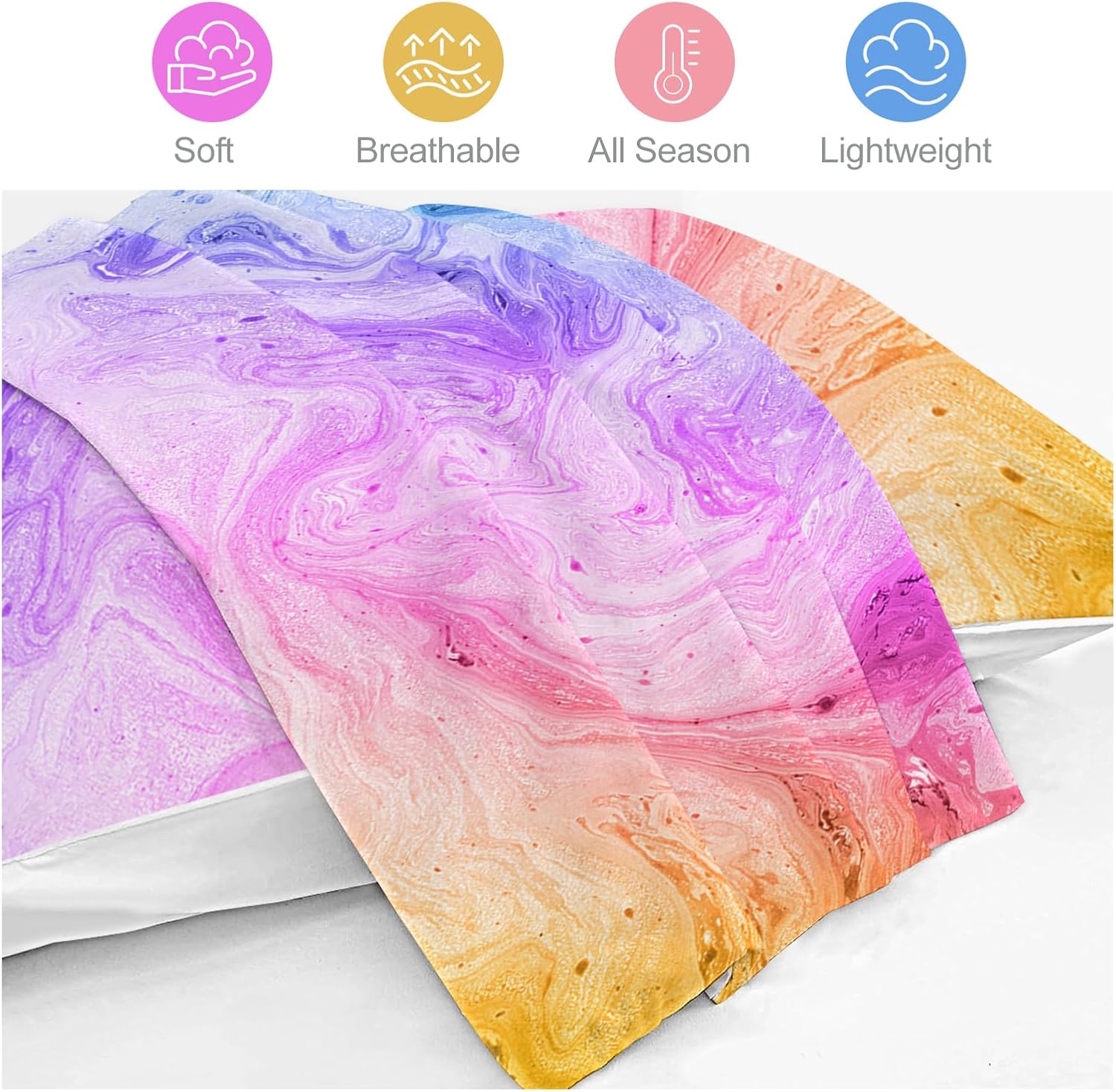 BlessLiving Colorful Marble Bedding Tie Dye Pastel Pink Comforter Cover for Teenage Girls Colorful Purple Blue Duvet Cover Set Marble Abstract Art Bed Set 3 Piece Bright Girly Bedspread (Full)