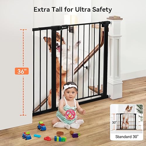 Miniatura 2 de COMOMY Puerta de bebé extra alta de 36 pulgadas para puertas de escaleras, se adapta a aberturas de 29.5 a 48.8 pulgadas de ancho, puerta de perro