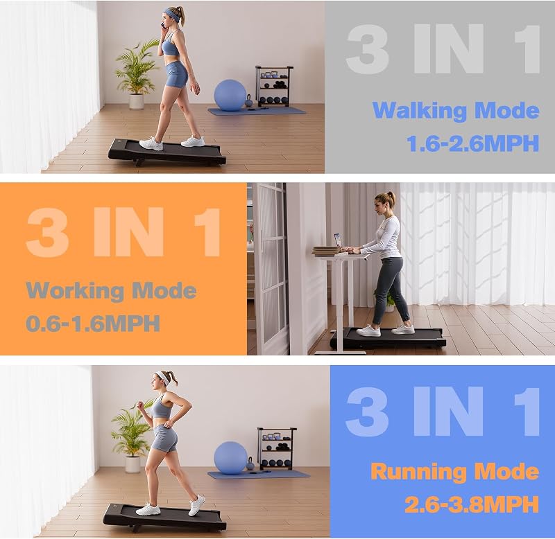 Lacuffy Walking Pad with 6% Incline, 300LBS Capacity Under Desk Treadmill for Home Office, Quiet Portable Mini Treadmill with App & Remote Control,No Assembly,Slim Design for Small Spaces(BA09&Black) image 3
