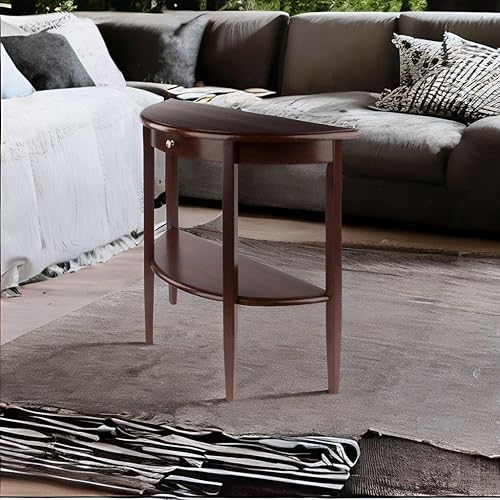 Miniatura 2 de Ergode Elegante mesa consola de media luna de nogal con cajón y estante inferior, mesa decorativa de entrada de madera maciza para pasillo, sala de